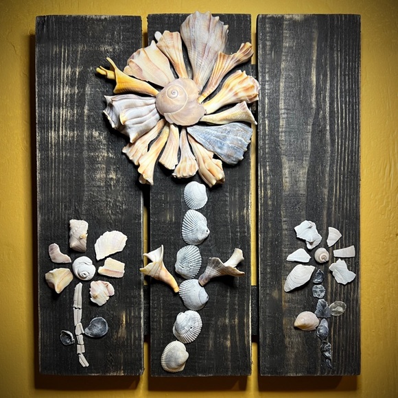 SeaShell Flower Coastal Theme Beach Decor Wall Hanging Wood Pallet Shell Art - Picture 9 of 13
